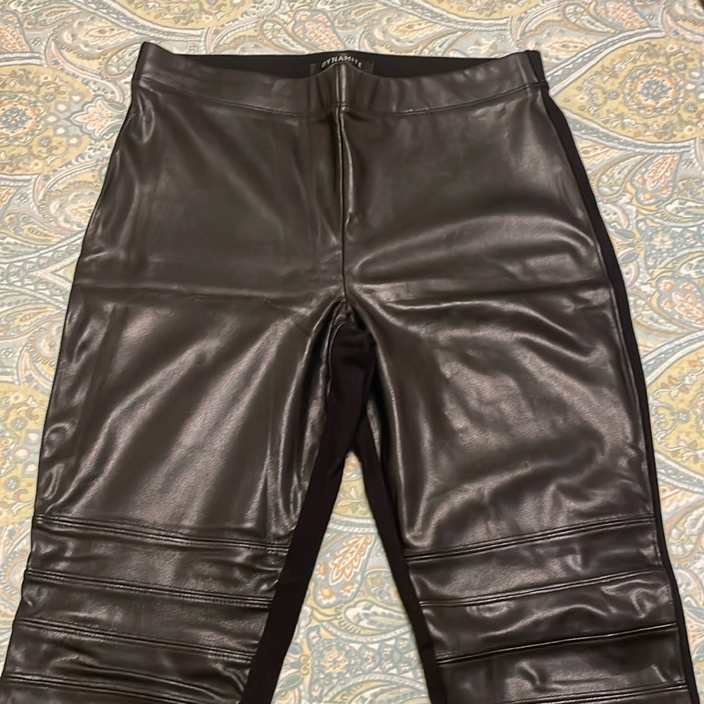 Dynamite faux leather leggings with detailing at knee